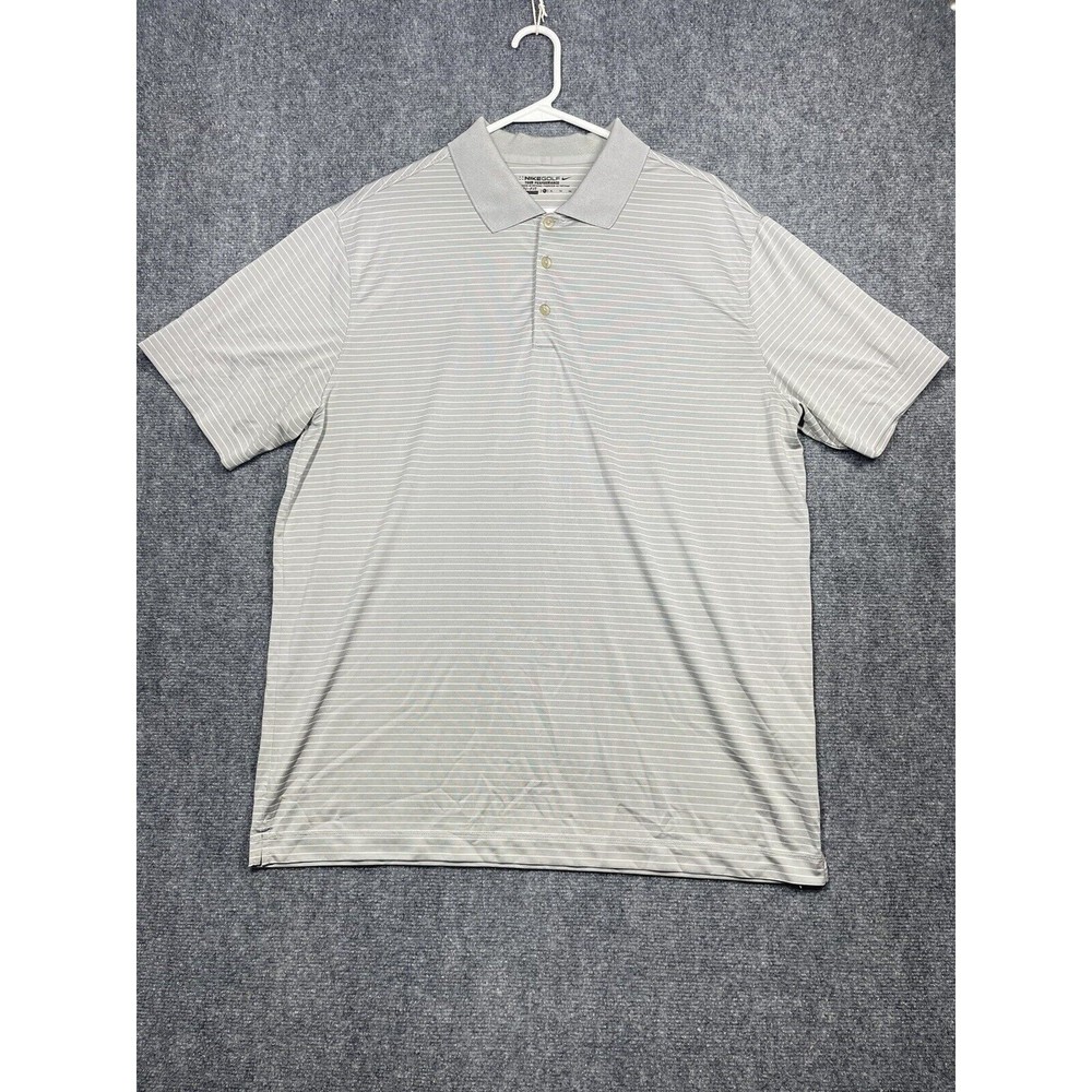 Nike Golf Dri-Fit Tour Performance Men Size XL Grey/White Striped S/S Polo Shirt
